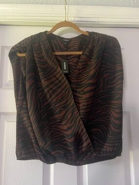 Express Brown and Black Zebra-Stripe Wrap Blouse